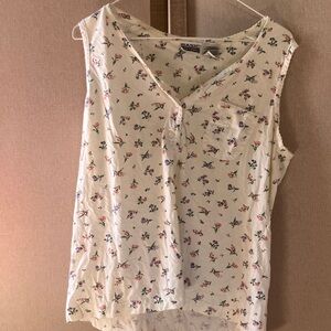 Basic Editions White Floral Sleeveless Blouse extra large